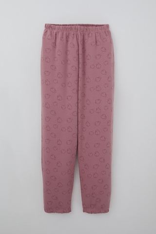 Breeze Kız Çocuk Pijama Takımı Elma Desenli Beli Paçası Lastikli 9-12 Yaş, Gülkurusu