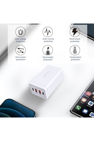 Symbee 65w Gallium Nitride Pd Şarj Aleti Beyaz Avrupa Standartı 4 Usb Port 2xtype-c + 2xusb-a Çoklu Cihaz Şarj Edici Siyah