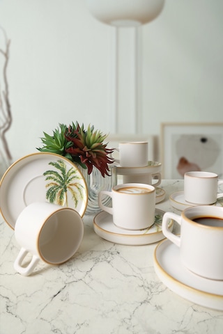 Keramika Bronze Palmiye Stackable Çay Takımı 12 Parça 6 Kişilik Çok Renkli