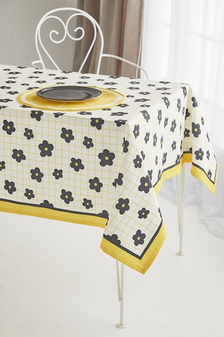 Ays Home Sarı Siyah Papatya Desen Kumaş Yemek Masası Örtüsü