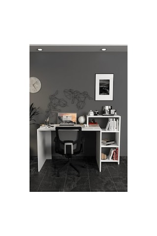 Şık Beyaz Kitaplıklı Çalışma Masası, Düzenli Çalışma Alanı Yaratır 120x60
