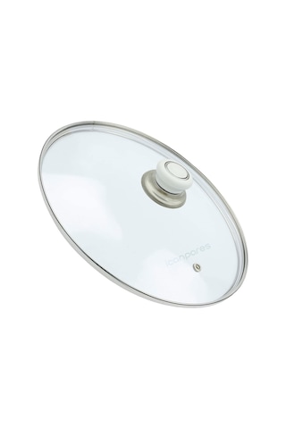 Tencere Tava Cam Buhar Delikli Kapak 30 CM ve Beyaz Tutma Tepe