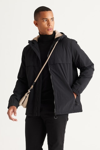 Ac&Co / Altınyıldız Classics Erkek Siyah Standart Fit Normal Kesim Kapüşonlu Yan Cepli Mont Siyah