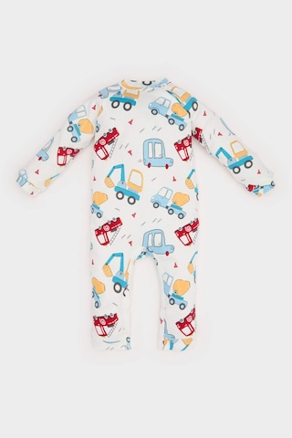 DeFacto Erkek Bebek Yenidoğan Araç Baskılı Uzun Kollu Waffle Tulum E2395A525SPER105 Ekru