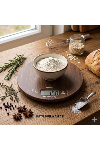 Tr Doğal Akasya Ahşap Dijital Mutfak Terazisi, 5 Kg Kapasiteli Hassas Yemek Ve Kahve Tartısı, Minimalist Tasarım Y Genel