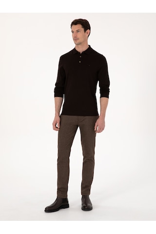 Cacharel Kahverengi Slim Fit Yün Karışımlı Balık Sırtı Kanvas Pantolon