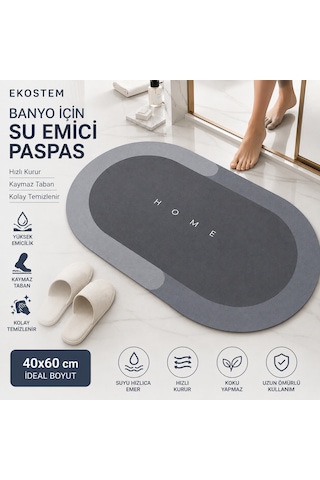 Sihirli Su Emici Banyo Paspası Kaymaz Tabanlı Paspas 40 60 Cm Gri