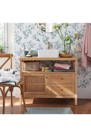 Altea Rattan Detaylı Mini Masif Ahşap Büfe Ceviz