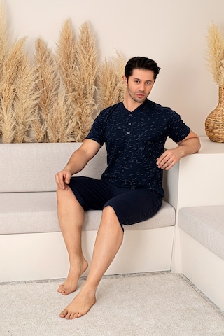 Nisanca Sportif %100 Pamuk Şortlu Erkek Pijama Takımı Lacivert