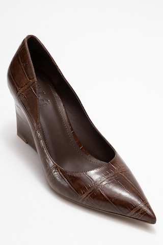 Luvishoes Luvi Shoes Puera Açık Kahverengi Baskı Sivri Burunlu Kadın Dolgu Topuklu Ayakkabı Açık Kahverengi