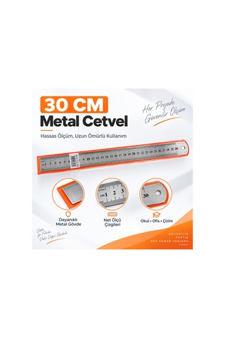 Metal Cetvel 30 Cm Gri