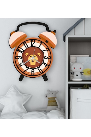 Bk Gift Kişiye Özel Hayvan Figürlü Retro Çalar Saat Tasarımlı Kabartma Figürlü Ahşap Çocuk Duvar Saati-7, Ev Dekoru, Çocuk Odası Aksesuar Bitmeyencom2 Çok Renkli