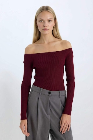 Defacto Fitted Açık Omuz Basic Düz Bordo Triko Kazak E0314AX24WNBR115 Bordo