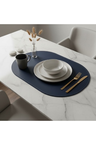 2 Adet Çift Yüz Kenar Dikişli Deri Tam Oval Amerikan Servis Supla 33x44 cm-Kolay Silinebilir Supla