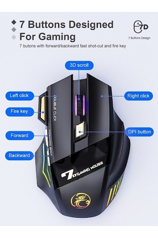 Tongxida Gw-x7 Rgb Wireless Gaming Mouse, Kullanıcı Dostu Optik Farklılık GW-X7