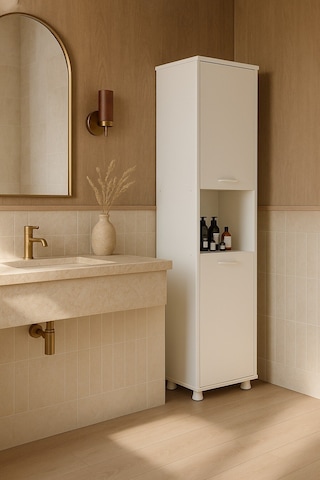 Mina Sepetli Çok Amaçlı Dolap Banyo Dolabı Kiler Dolap Çamaşır Sepetli / Beyaz Beyaz