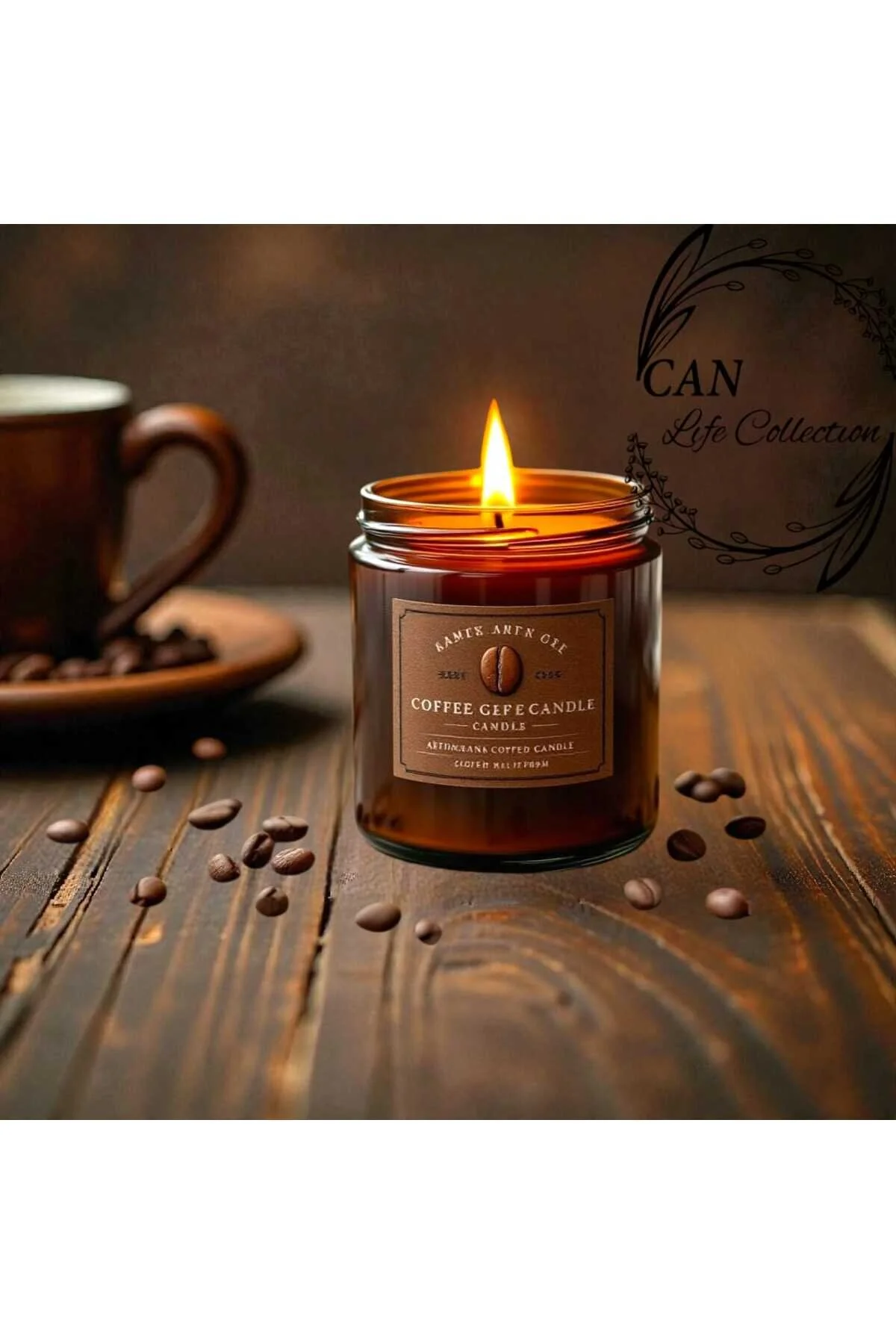 Kahve Aromalı Cam Kavanoz Mum Acı Kahverengi