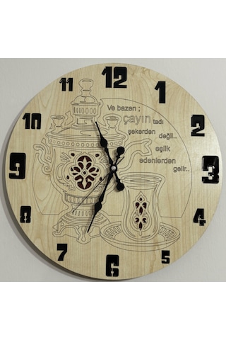Ahşap Desen Duvar Saati - Çayın Tadı - Epoksi Reçine Kaplamalı - 40 Cm Ahşap