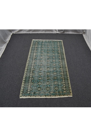 Zehra Abla Halı Vintage El Dokuma Yeşil Nadir Buhara Modelli Uşak Yün Halı 5623 Renkli