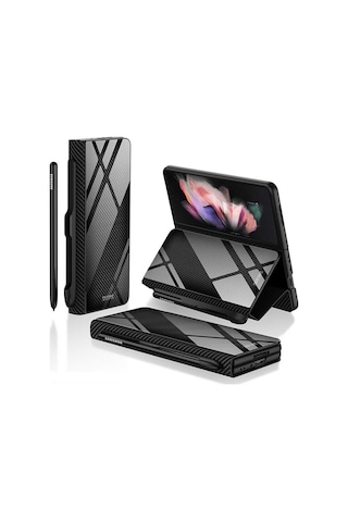 Samsung Uyumlu Galaxy Z Fold 3 Kılıf Zore Kalemlik Droga Kapak Siyah