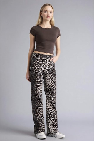 Defacto Straıght Fıt Yüksek Bel Leopar Desenli Gabardin Pantolon D1229ax26spbk81 Siyah-bk81