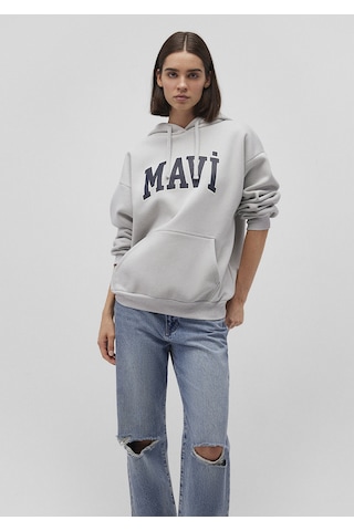 Mavi - Mavi Logo Baskılı Kapüşonlu Gri Sweatshirt 1600361-34322 Gri