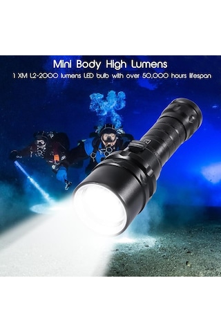 Valkyrie Şarjlı Profesyonel Su Altı Dalış Feneri Yüksek Aydınlatma Su Geçirmez Aluminyum Kasa 2000mah Kutulu