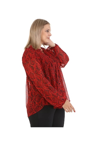 Gipe Detaylı Şifon Bluz-1490 Kırmızı