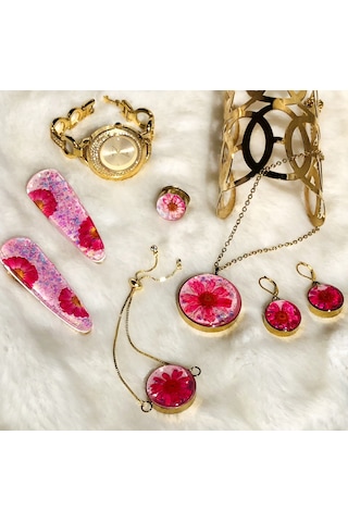 Ronik Altın Kaplama Kolye Küpe Bileklik Yüzük ve Saç Tokası Altın