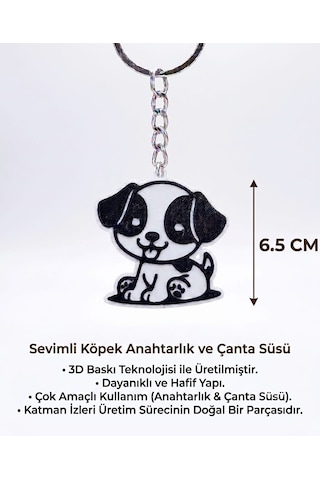 Sevimli Köpek Anahtarlık & Çanta Süsü Beyaz - Siyah