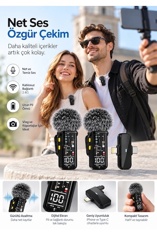 Zenvia 2.4g Kablosuz Yaka Mikrofonu Uzun Pil Ömrü Ve Dijital Ekranlı Znv2026