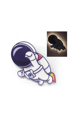 CajuArt Kahraman Astronot Ahşap Işıklı Çocuk Odası Duvar Tablosu