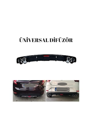 Difüzör Üniversal Her Araca Uyumlu 4 Egzoz Görünümlü Arka Tampon Eki Parlak Siyah