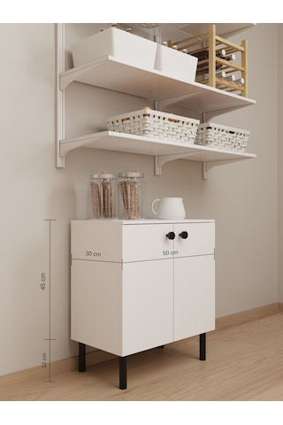 Modern Çok Amaçlı Mini Dolap - 2 Raflı Komodin, Banyo & Mutfak Düzenleyici - Robot Süpürge Uyumlu - 57x50x30 Cm Beyaz