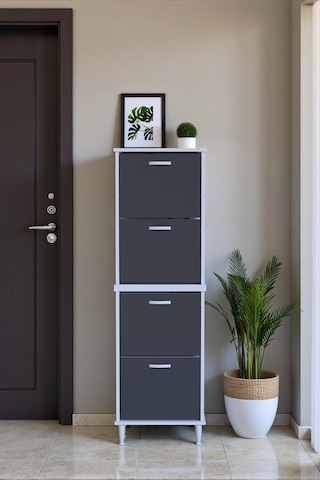 Eliusta Elenio 52 Cm Genişlik Antrasit Renk Ayaklı 4 Kapaklı Ayakkabılık 52x168x26 Cm Ayakkabılık Antrasit