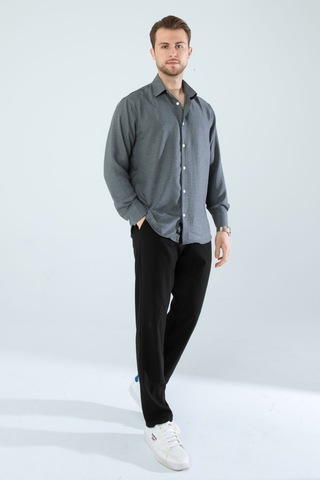 Rahat Kesim Keten Dokulu Gömlek Füme