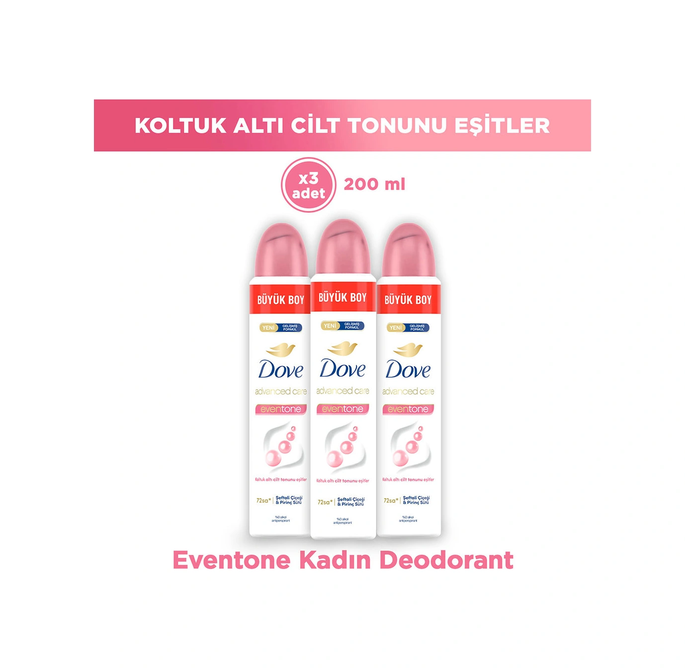 Dove Kadın Sprey Deodorant Advanced Care Eventone 72 Saat Koruma 200 Ml X3