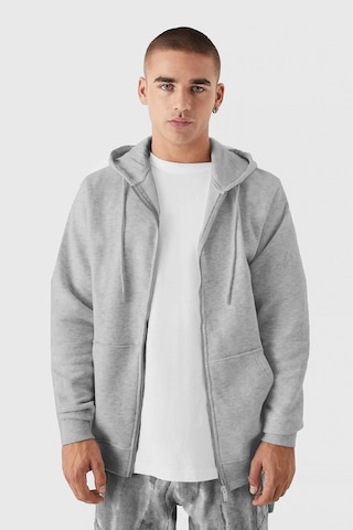 Tarzsokak Erkek Gri Melanj Kapüşonlu Fermuarlı 3 Üç İplik Polar Kanguru Oversize Sweatshirt
