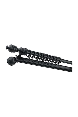 Antrasit Efil Demonte Başlıklı Ahşap Rustik Perde Askısı - Çift Raylı - 125 Cm