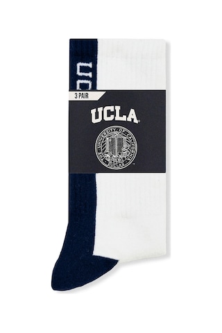 Ucla Renley 3'lü Beyaz-lacivert Uzun Jakarlı Pamuk Standard Fit Unisex Çorap