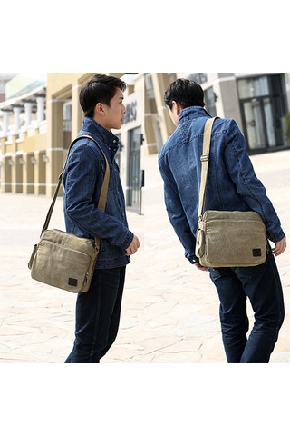 Moda Kanvas Çok Bölmeli Postacı Omuz Çantası D6661 Kahverengi