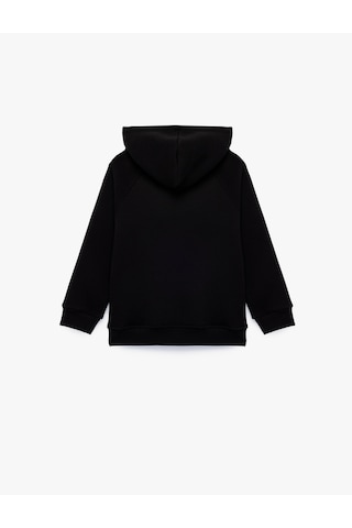 Koton Baskı Detaylı Pamuklu Cepli Üç İplik Şardonlu Kapşonlu Fermuarlı Sweatshirt Siyah 7wkb10228tk
