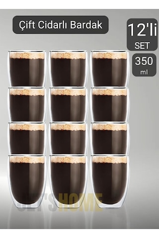 12 Li Set Latte Bardağı Cappuccino Bardağı Çift Cidarlı Bardak Americano Bardağı 350 Ml Kahve Bardak Şeffaf