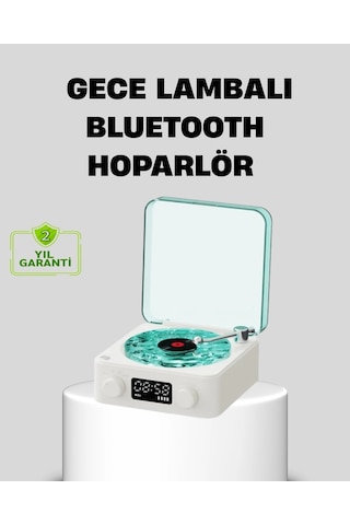 Gece Lambası Stereo Bluetooth Hoparlör Dijital Saatli Vintage Tasarım Çok Fonksiyonlu