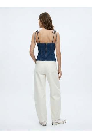 LTB Junna Slim Fit Askılı Dark İndigo Crop Bluz