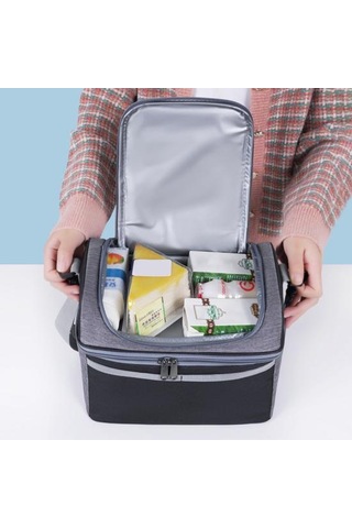 Yalıtımlı Öğle Yemeği Çantası Çift Katlı Öğle Yemeği Tote Büyük Sızdırmaz Genişletilebilir Öğle Yemeği Kutusu Şarap Kırmızısı