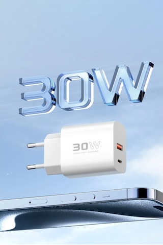 C89q 1 Adet 30w Type-c Ve 1 Adet 22.5w Usb Çıkışlı Ekstra Dl48 1m Usb To Lightning Kablolu Pd Şarj Cihazı - Beyaz