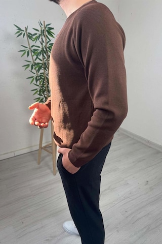 Explode - Erkek Kahve Bisiklet Yaka Slim Kazak Kahverengi