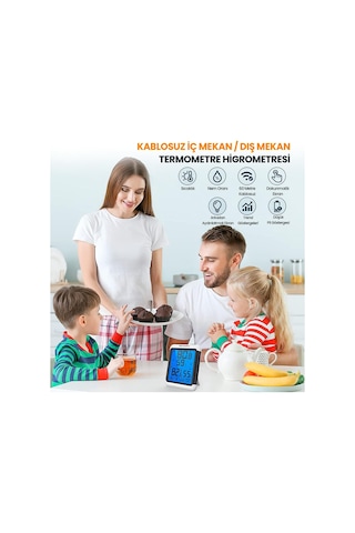 ThermoPro TP65 Dokunmatik Işıklı Geniş Ekran İç ve Dış Mekan (Sensörlü) Dijital Sıcaklık ve Nem Ölçer