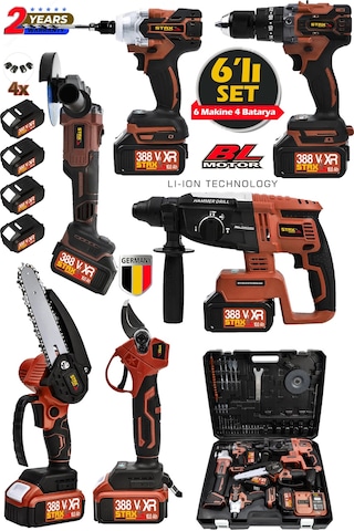 Staxx ST3890 10 Pilli X4 Akü 388VF Kırıcı Delici + Taşlama + Somun Sökme + Dal Budama Matkap Seti